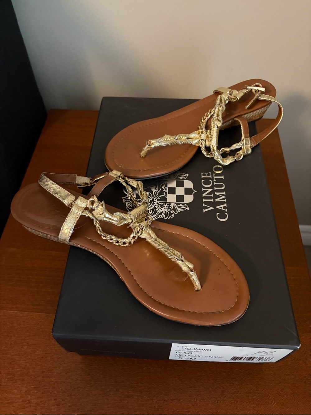Vince Camuto Metallic Gold Braided T-Strap Sandals
